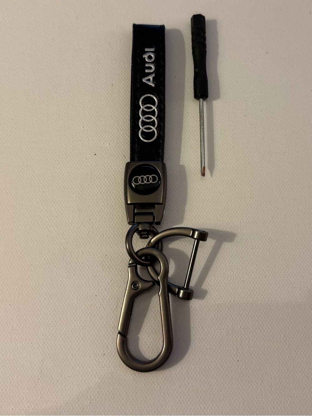 Audi Key Fob Keychain in Black Leather with Logo NWT